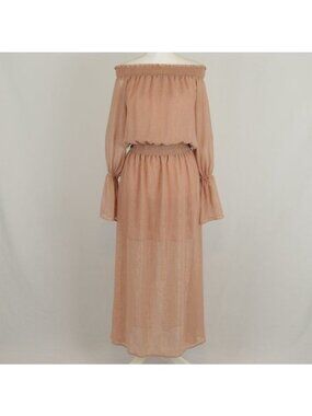 Show Me Your MuMu Wanda Women's Small Mauve Gold Off The Shoulder Maxi Dress